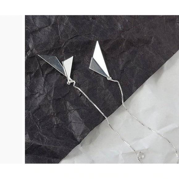 NEW 925 Sterling Silver Triangle Chain Earrings - Picture 3 of 7